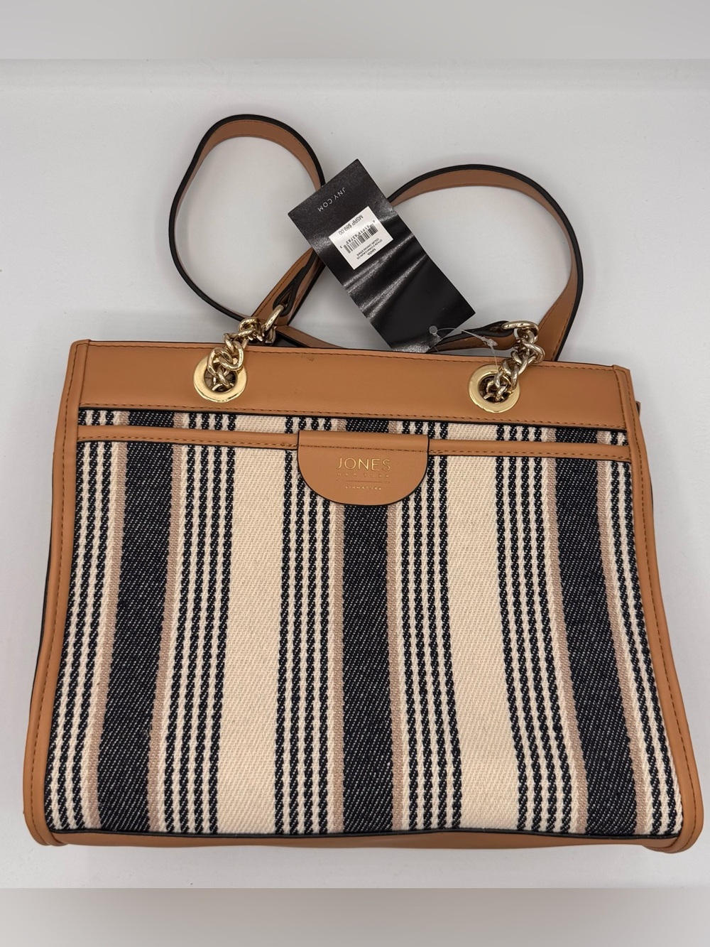 Jones New York Signature Striped Canvas Shoulder Tote Bag